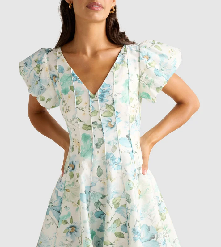 forever new  CAMDEN Printed Bubble Sleeves Mini Dress for Women | Best Price UAE